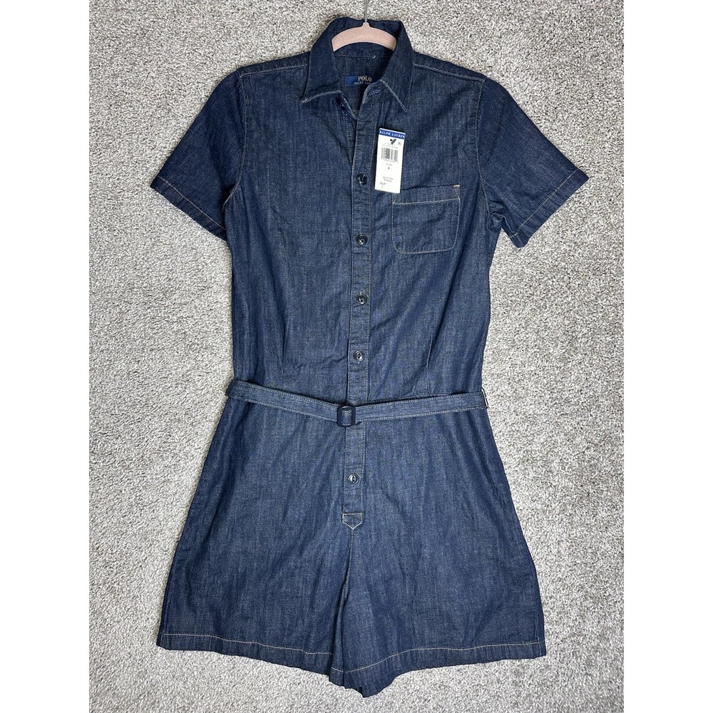 Ralph Lauren Eliza Denim Romper Womens Size 4 Dark Wash Chambray Playsuit